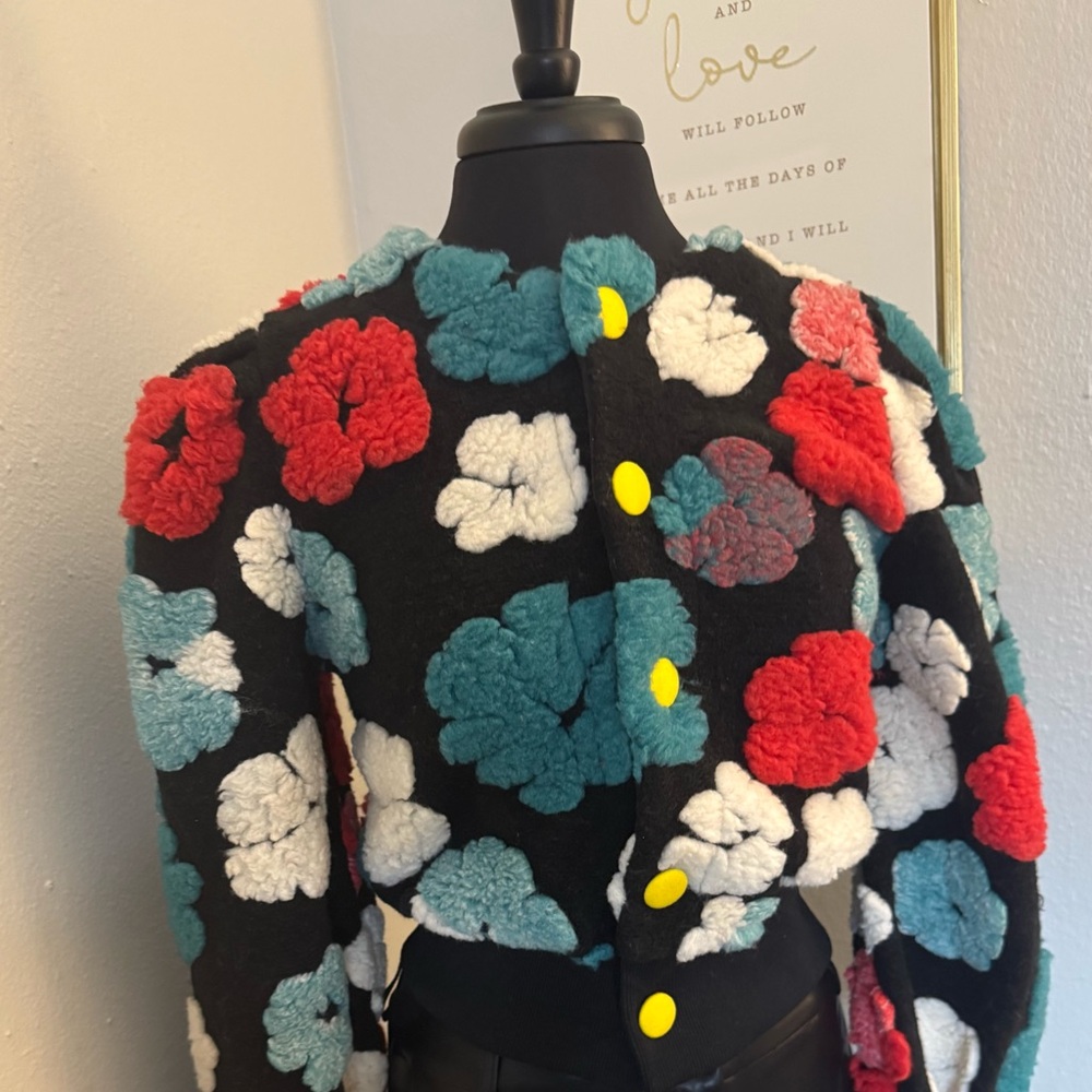 Floral Teddy Jacket with Yellow Accents